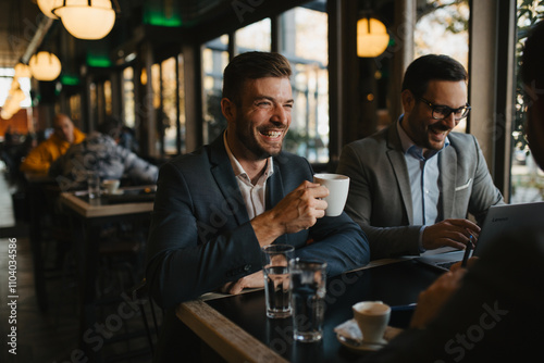 Business people have a talk in restaurant