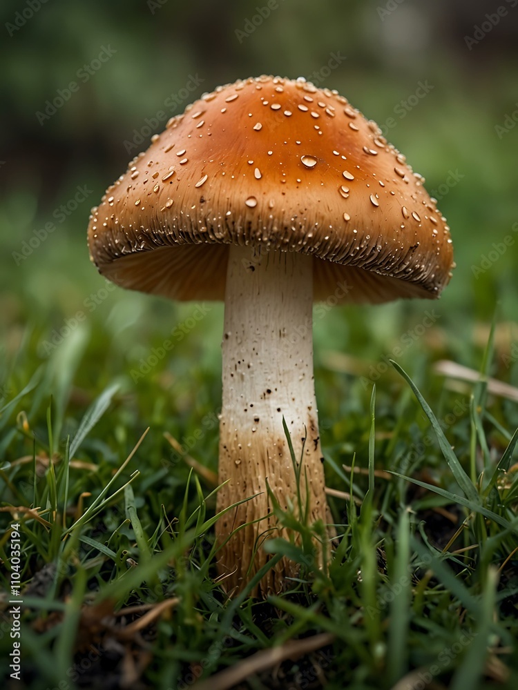 A mushroom growing in grass. A mushroom growing in grass.