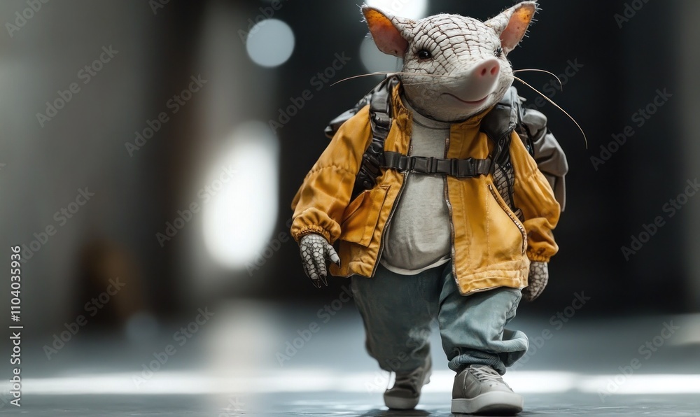 Whimsical Armadillo on Adventure in Urban Setting Whimsical Armadillo on Adventure in Urban Setting