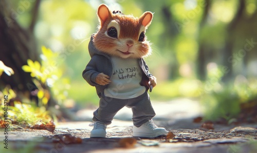 Obraz na płótnie Cute Hamster in Hoodie Walking Outdoors Cartoon Style w salonie