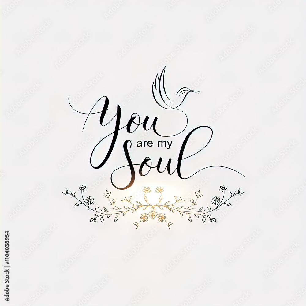 A cute logo with ornate text You are my Soul, and a floral intricate illustration. On a clean white background A cute logo with ornate text You are my Soul, and a floral intricate illustration. On a clean white background