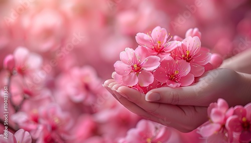 Girl Hand Holding a Beautiful Blossom Flower in Nature photo