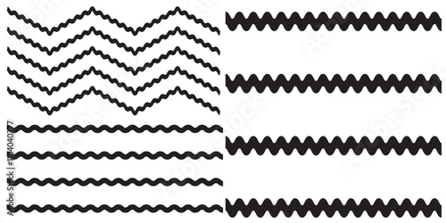 Set of seamless wavy, zigzag. Graphic design elements. Outline sign border element kit