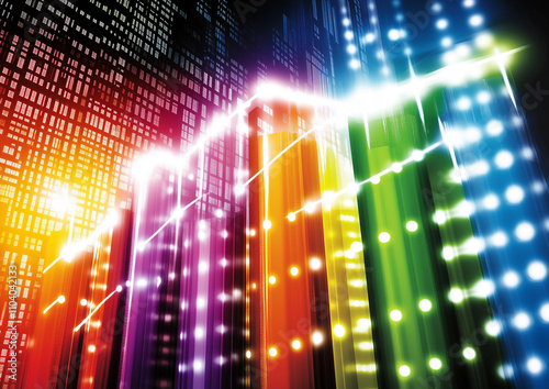 abstract financial growth graph morphing with lights of high rises