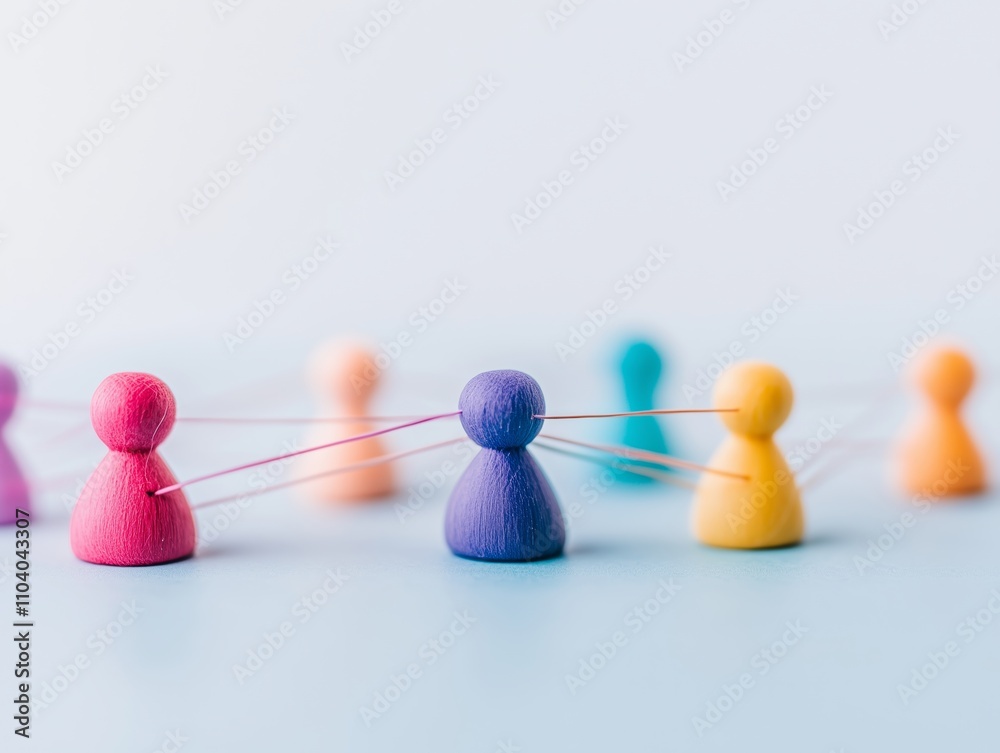 Obraz premium Symbolic representation human networking using colorful figures teamwork abstract social business diagram pawns objects concept connected dots