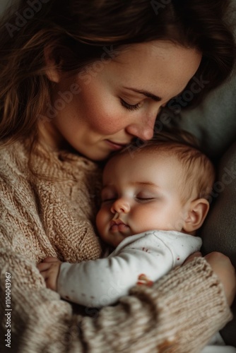 A mother cradling her newborn child in her arms, a moment of tenderness and joy