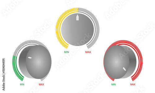 round switch button with minimum and maximum scale set vector illustration isolated on white background.