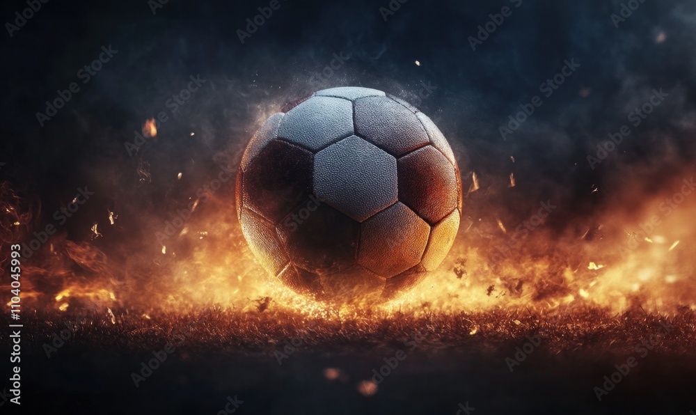 Fototapeta premium Fiery Soccer Ball on Fire Exploding with Flames