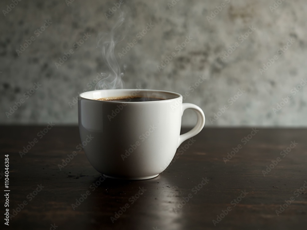 A steaming cup of black coffee in a white ceramic mug. A steaming cup of black coffee in a white ceramic mug.