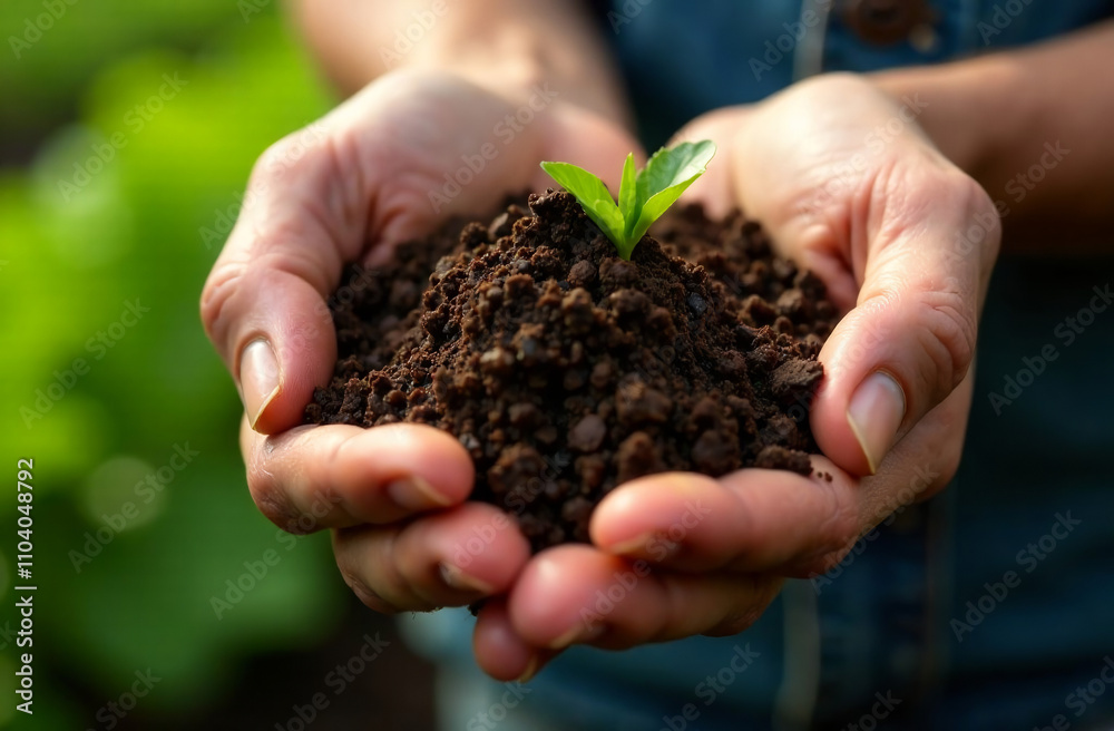 Close-up of Hands Holding a Handful of Fertile Dirt, Symbolizing Agriculture and Connection to Nature Close-up of Hands Holding a Handful of Fertile Dirt, Symbolizing Agriculture and Connection to Nature