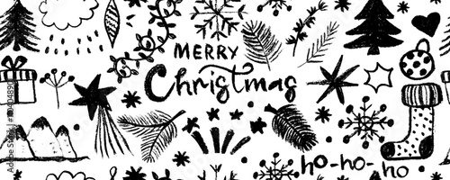 Seamless pattern charcoal colorful graffiti doodle punk and girly shapes collection. Hand drawn grunge style brush strokes, bold curved lines,  star and others geometric shapes. Vector collage element