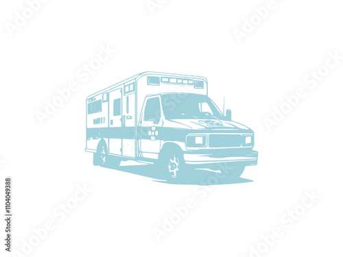 A black and white silhouette of a ambulance icon. Black ambulance icon on white background.