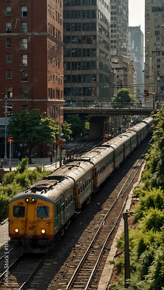 Obraz premium A train passing through the city.