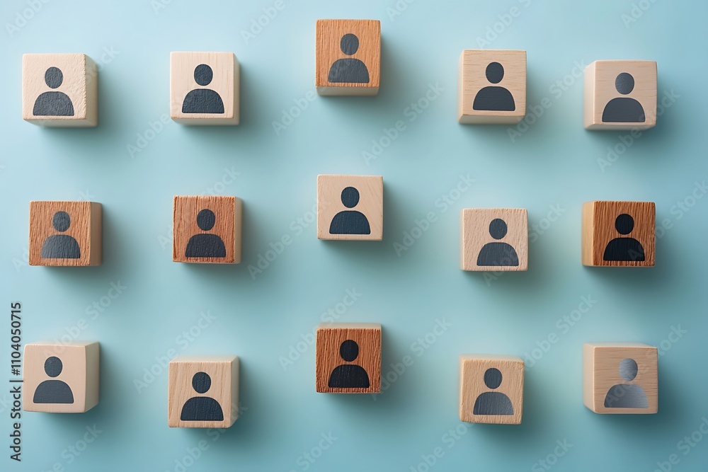 Wooden Cubes Grid Personnel Selection Process Illustration Wooden Cubes Grid Personnel Selection Process Illustration