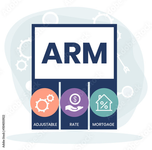 ARM - Adjustable Rate Mortgage. business concept background. vector illustration concept with keywords and icons. lettering illustration with icons for web banner, flyer, landing page, presentation