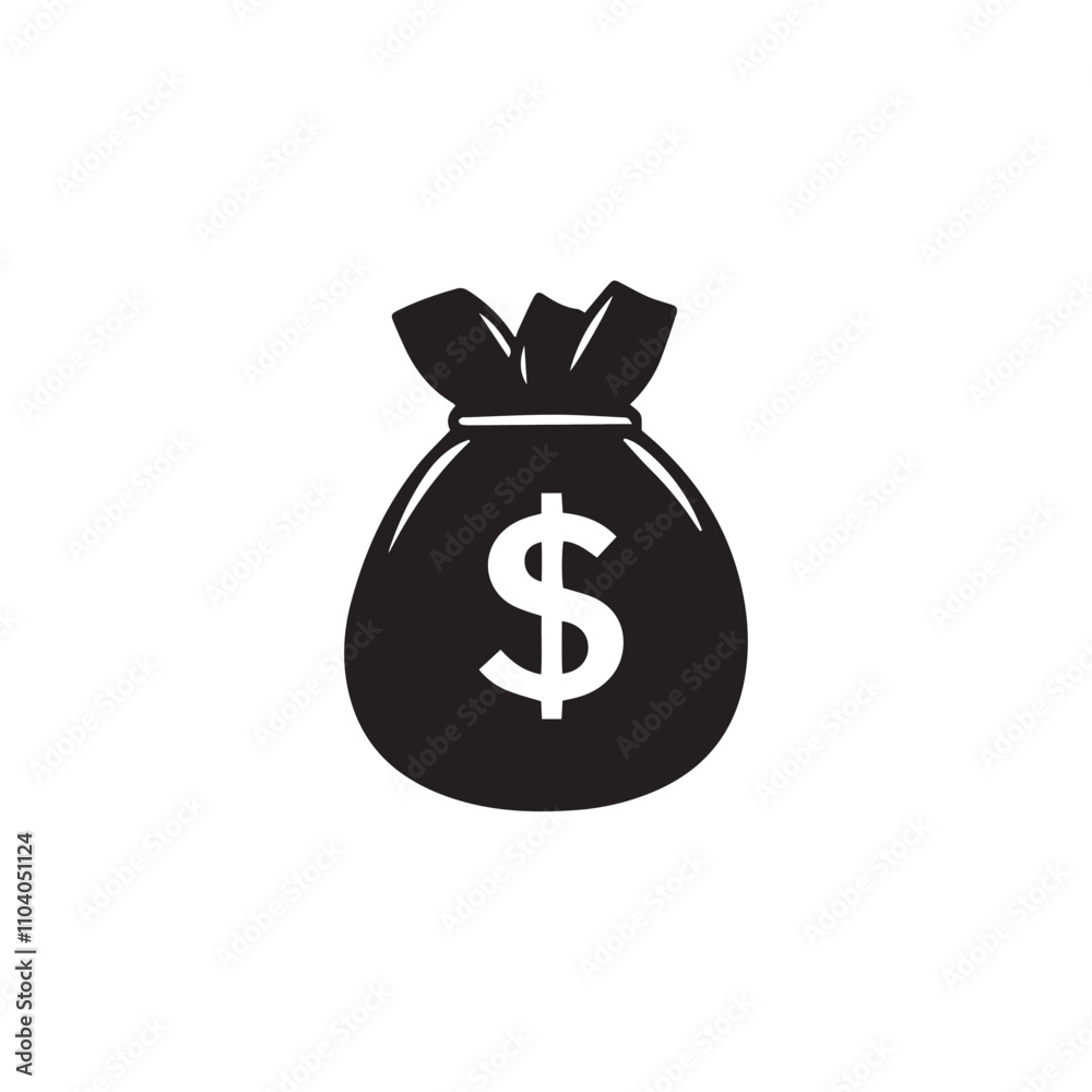 Bag with a dollar sign. Black Bag icon on white background. Bag with a dollar sign. Black Bag icon on white background.