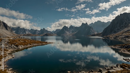 A vast lake on Mount Carstensz, Indonesia, filmed with a camera tilt. photo