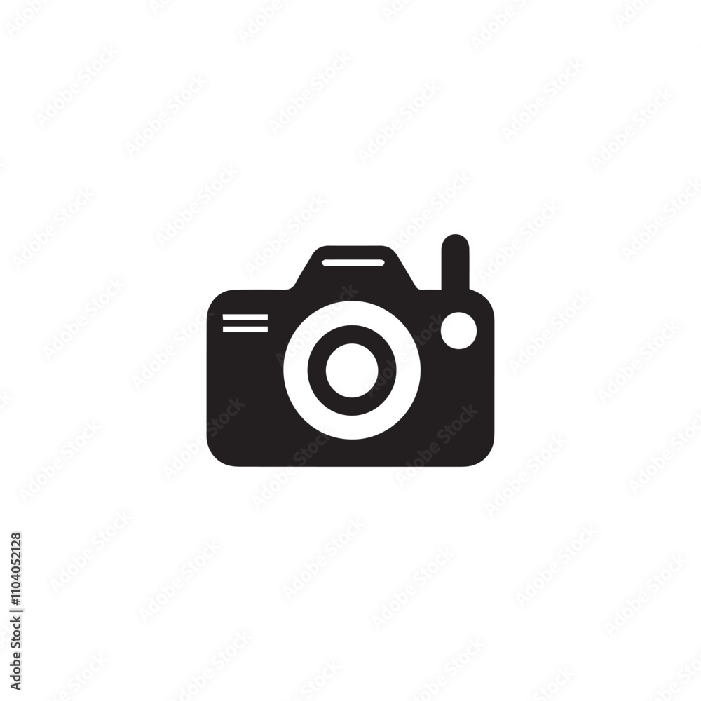 Camera icon. Black camera icon on white background. Camera icon. Black camera icon on white background.
