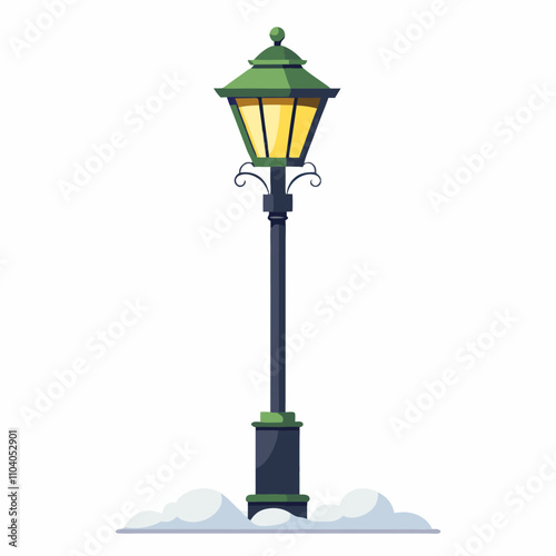 Snow covered streetlamp vector illustration on white background