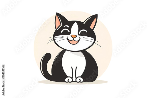 Vector of cat isolated on transparent background. png. clipart. Adorable tuxedo cat illustration with a happy expression, ideal for children’s designs, playful themes, or minimalist decor project