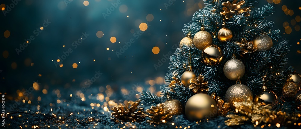 Sophisticated Christmas tree cutout decorated with golden ornaments and festive elements, creating an elegant holiday theme. Perfect for Merry Christmas and Happy New Year celebrations Sophisticated Christmas tree cutout decorated with golden ornaments and festive elements, creating an elegant holiday theme. Perfect for Merry Christmas and Happy New Year celebrations