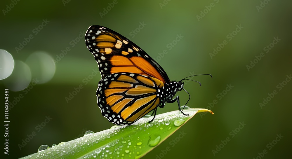 Butterfly Wings on a Vibrant Green Leaf, Leaves, Rain Drop Dew Water, Insect Bug Nature Wildlife Image Butterfly Wings on a Vibrant Green Leaf, Leaves, Rain Drop Dew Water, Insect Bug Nature Wildlife Image