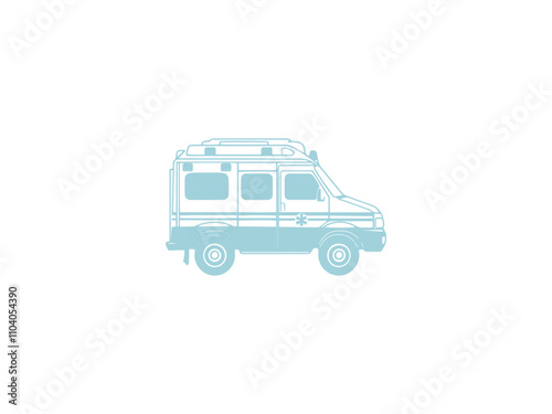 A black and white silhouette of a ambulance icon. Black ambulance icon on white background.