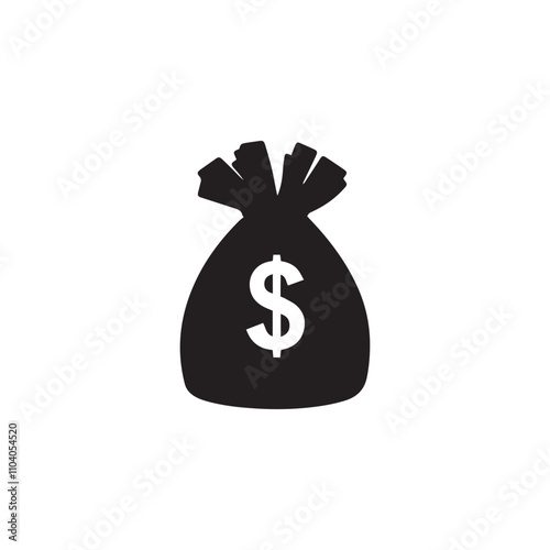 Bag with a dollar sign. Black Bag icon on white background.