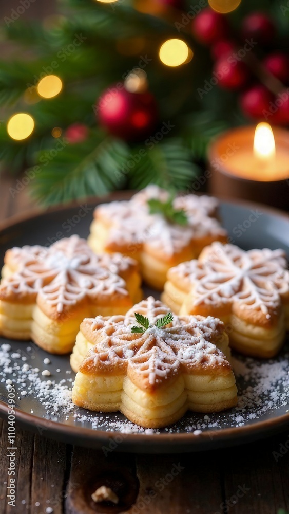 Beautifully arranged German spritzgebäck cookies with festive holiday decor
