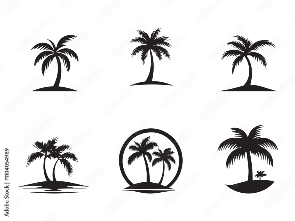 Fototapeta premium palm tree icon set . Black palm tree icon on white background. vector illustration