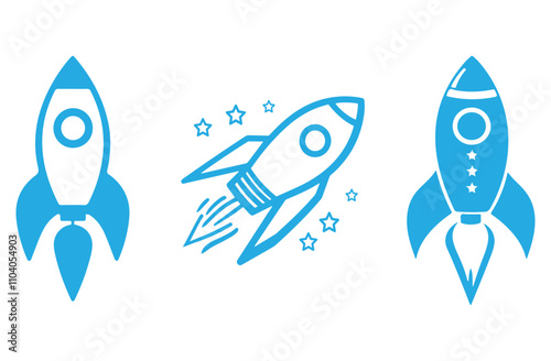 Rocket icon set . Black Rocket icon on white background. vector illustration