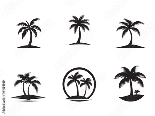 palm tree icon set . Black palm tree icon on white background. vector illustration