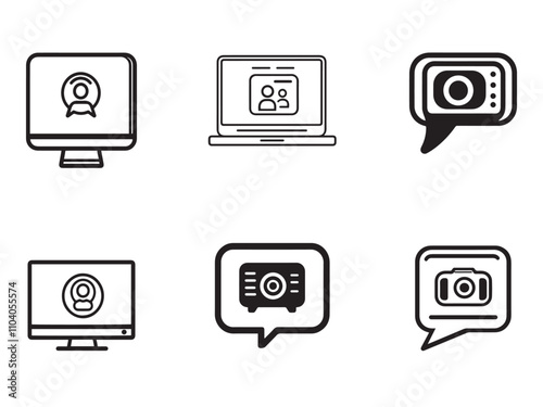  a computer screen with a person on the screen. black icon