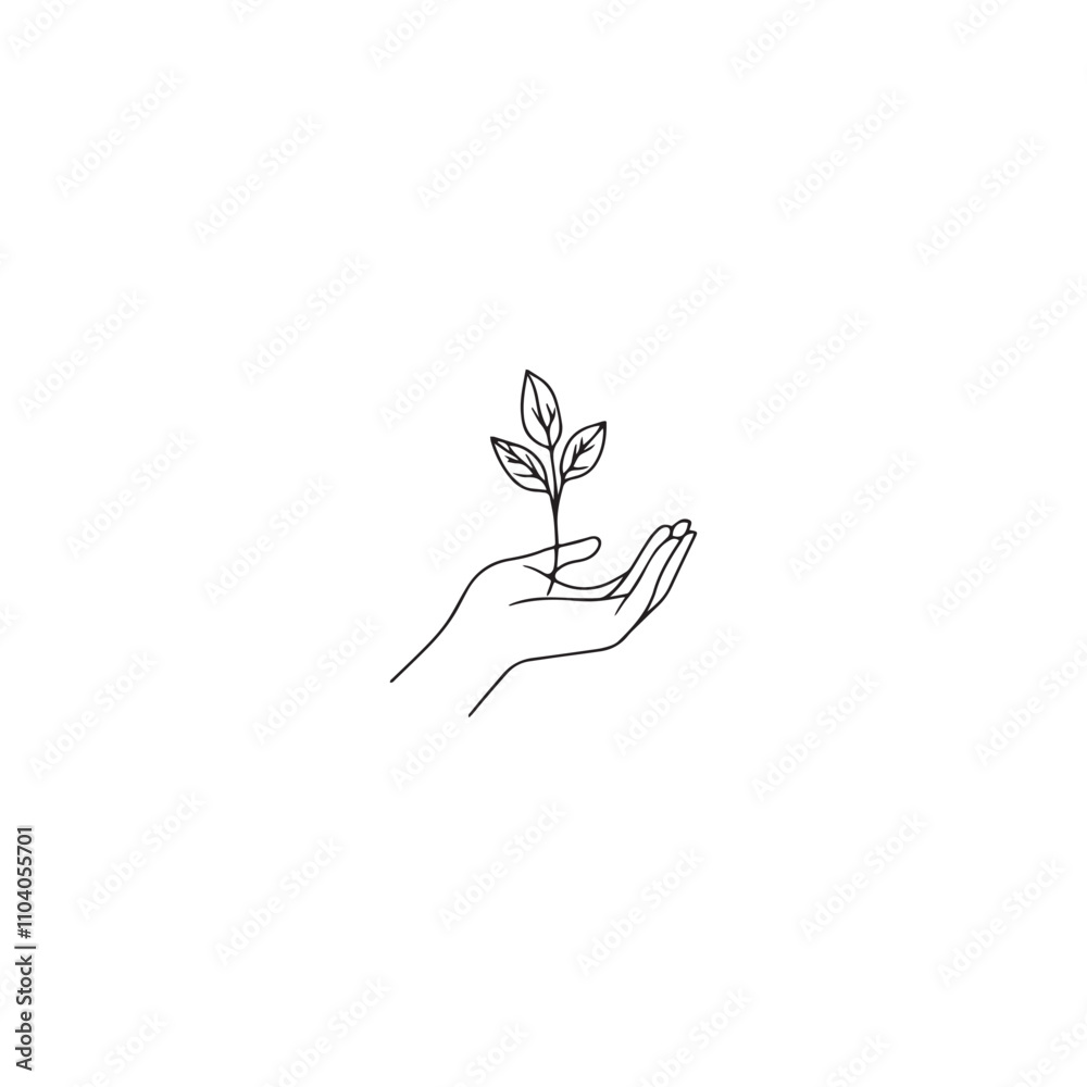 Hands holding soil with tree flat line icon. ecology concept logo. plant growing emblem . vector illustration Hands holding soil with tree flat line icon. ecology concept logo. plant growing emblem . vector illustration