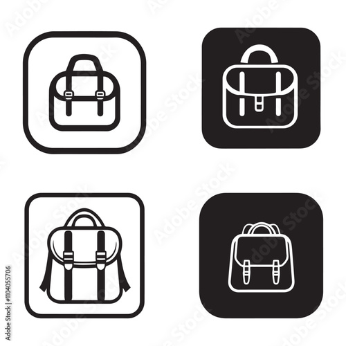 Bag  icon set. Black bag icon on white background.