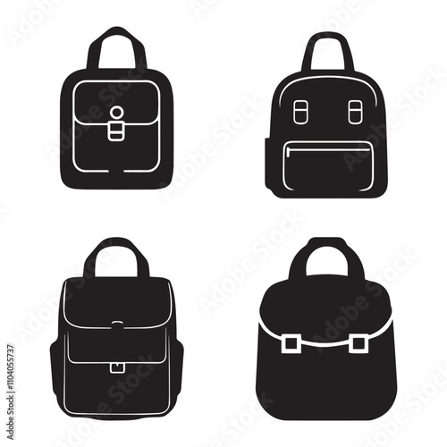 Bag  icon set. Black bag icon on white background.