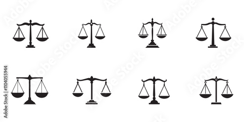 Scales of justice flat icon. Black  scale of justice icon on white background. vector illustration