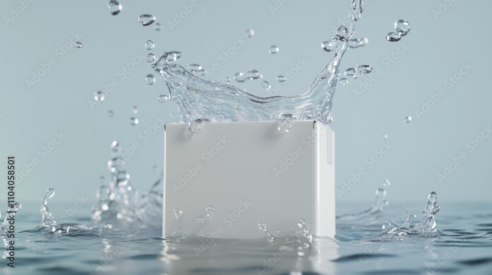 Water splashing on a white cube box. Water splashing on a white cube box.
