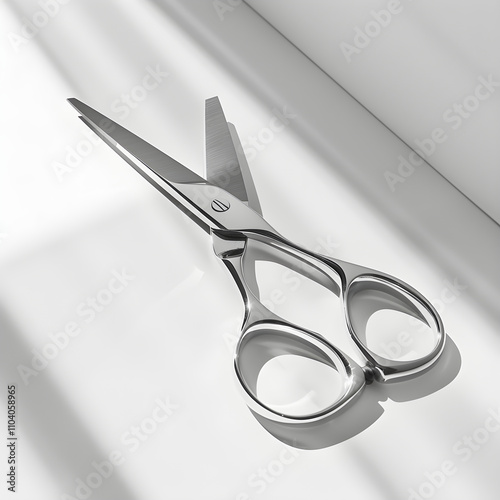 Modern Stainless Steel Scissors with Ergonomic Handles on a White Surface