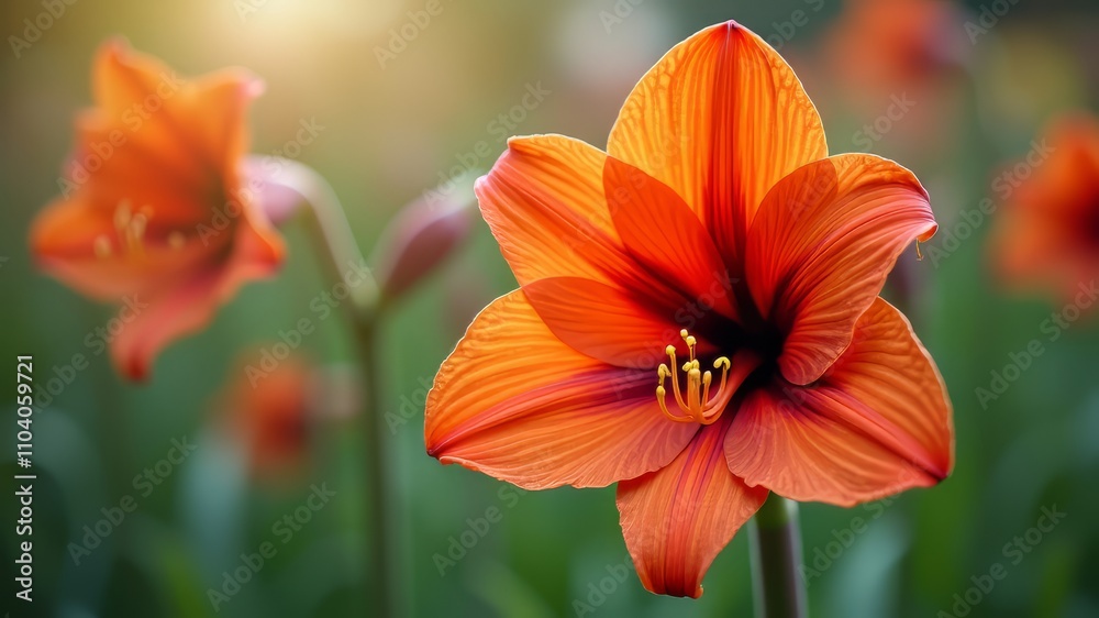 Vibrant Orange Amaryllis in Natural Garden Setting Vibrant Orange Amaryllis in Natural Garden Setting