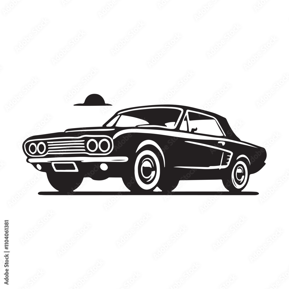 Stylish Retro Auto Silhouette Vector – Ideal for Classic Car Lovers and Designers Stylish Retro Auto Silhouette Vector – Ideal for Classic Car Lovers and Designers