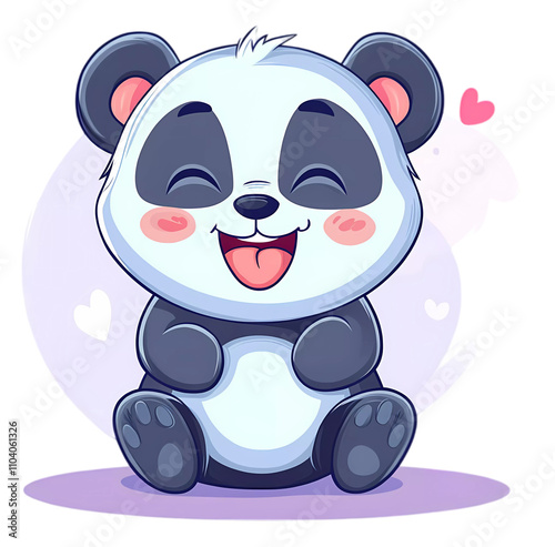 Vector of panda isolated on transparent background. png. clipart. Cute panda illustration with a big happy grin, sitting with blushing cheeks and playful energy. Perfect for zoo designs, mascot logos photo