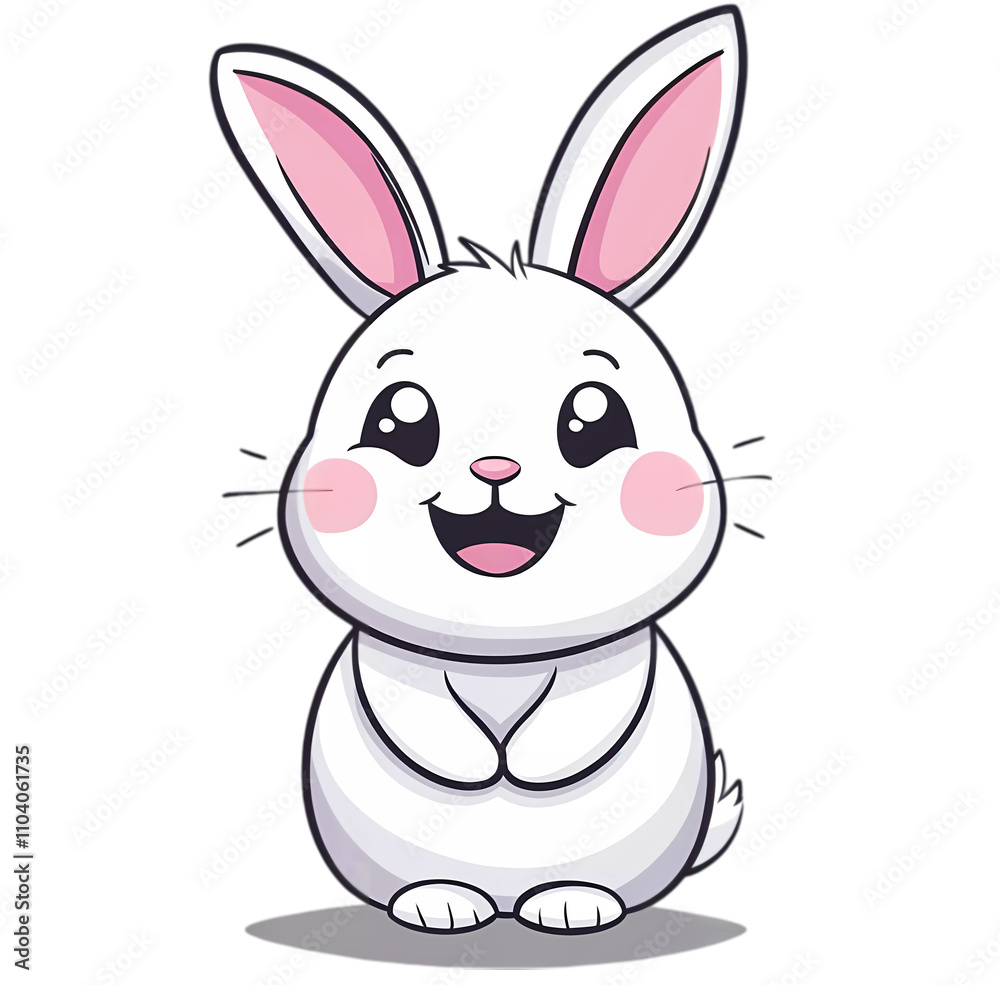 Vector of Rabbit isolated on transparent background. png. clipart. Cute bunny character with fur and pink inner ears, sitting happily on a shadowed floor. Ideal for Easter cards. Vector of Rabbit isolated on transparent background. png. clipart. Cute bunny character with fur and pink inner ears, sitting happily on a shadowed floor. Ideal for Easter cards.