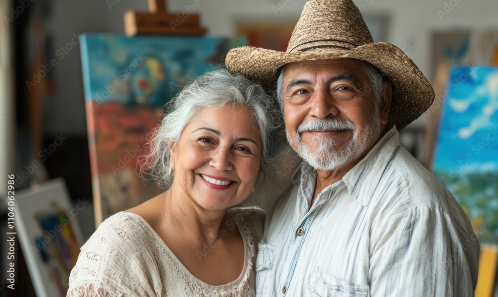 Happy Senior Couple Smiling in Art Studio Setting Happy Senior Couple Smiling in Art Studio Setting