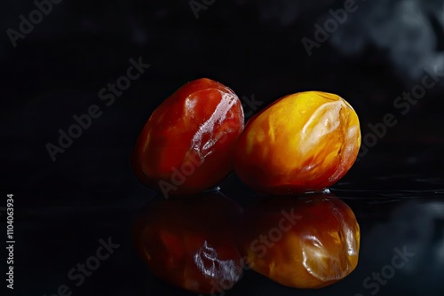 Safri or Majdool Juicy and Sweet Dates on Dark Background. Ramadan and Eid Mubarak Special Traditional Middle East Arab Traditional Dates for Iftar.  photo