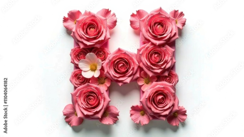 Letter H made from white- pink roses on a white isolated background Letter H made from white- pink roses on a white isolated background