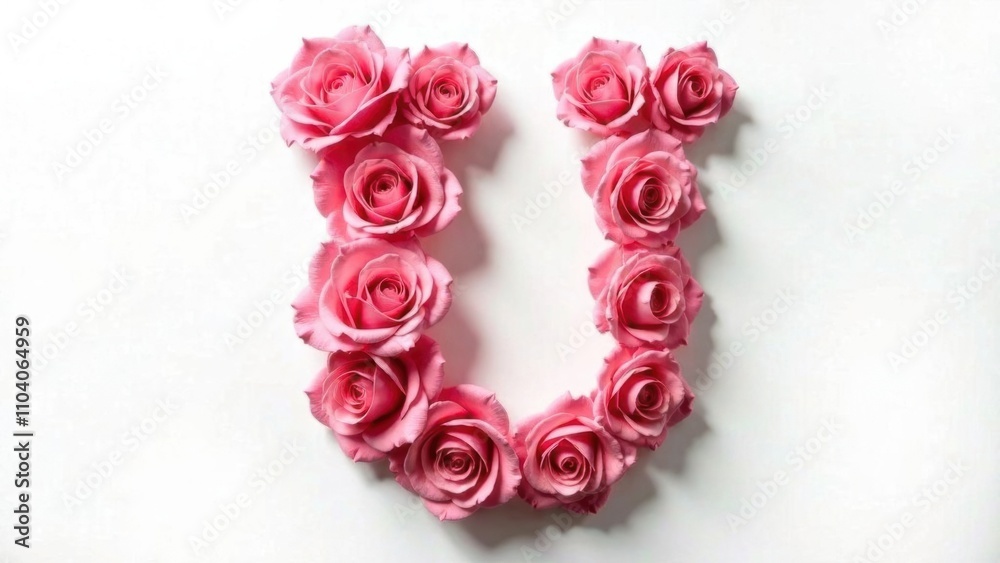 Letter U made from white- pink roses on a white isolated background Letter U made from white- pink roses on a white isolated background