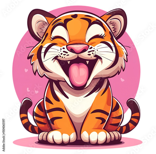 Vector of tiger isolated on transparent background. png. clipart.Cute tiger illustration with cheerful expression, bright orange and black striped fur, and a playful tongue-out pose.