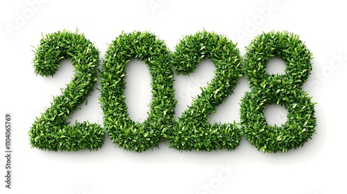 Numbers 2028 are formed from green grass.