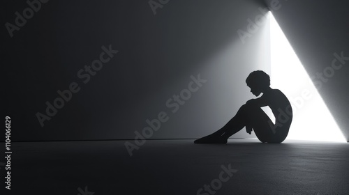 Wallpaper Mural Silhouette of a person sitting alone in a dark room, illuminated by a single light source. Torontodigital.ca